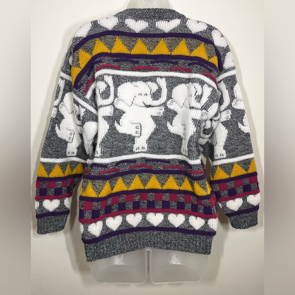 Vintage 80s Dancing Elephant Sweater Unique Colorful Animal Circus Knit - Picture 3 of 9